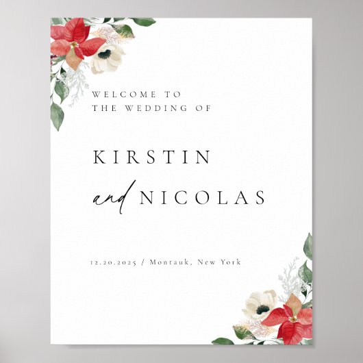 Chic Winter Botanical Floral Wedding Welcome Poster (Voorkant)