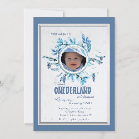 Chic Winter Photo Invitation Blue (Devant)