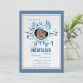 Chic Winter Photo Invitation Blue (Debout devant)