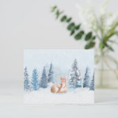 Chic Winter Waterverf Deer in Forest Briefkaart (Staand voorkant)