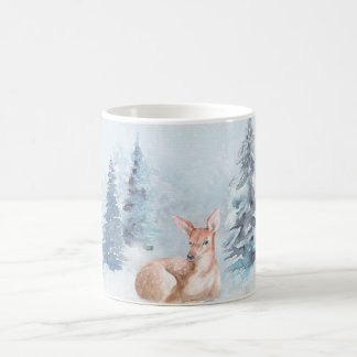 Chic Winter Waterverf Deer in Forest Koffiemok