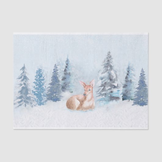 Chic Winter Waterverf Deer in Forest Tissuepapier (Voorkant)