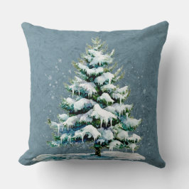 Chic Winter Waterverf Snowy Spruce Tree Monogram Kussen