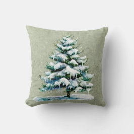 Chic Winter Waterverf Snowy Spruce Tree Monogram Kussen