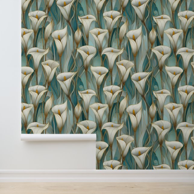 Chic wit cala patroon behang (Applicatie)