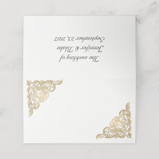 Chic wit en goud bruiloft gevouwen plaats kaart (Buitenkant ongevouwen)