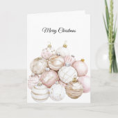 Chic Wit Goud Roze Kerst Ornamenten Kaart (Voorkant)