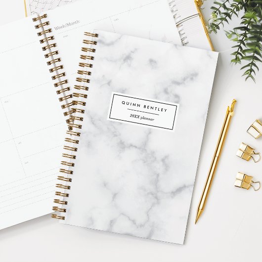 Chic wit marmer gepersonaliseerd planner