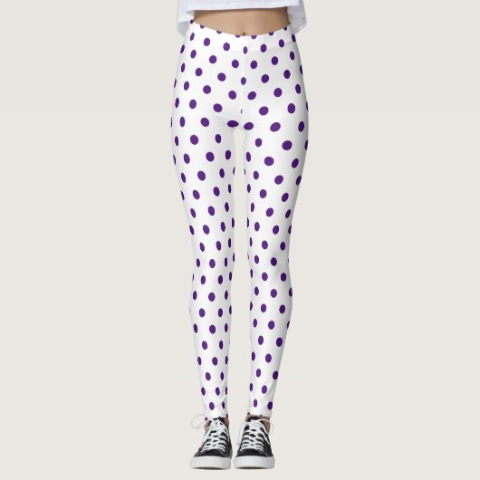 Chic wit Paarse Polka Dot Pattern Leggings (Voorkant)