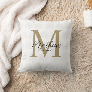 Chic Witte Goud Anahaw Blad Script Monogram Kussen