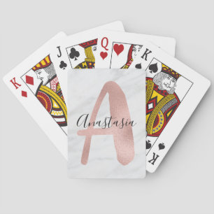 Chic Witte & Grijze Marmer Roze Goud A Monogram Na Pokerkaarten