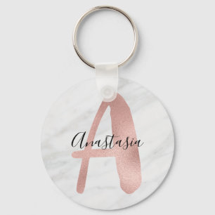 Chic Witte & Grijze Marmeren Roze Gouden A Monogra Sleutelhanger