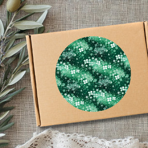 Chic Witte Groene Klaverbladeren & Stippen op Donk Ronde Sticker