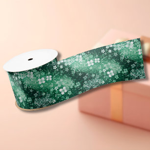 Chic Witte Groene Klavertjes en Stippen op Donkerg Lint