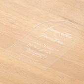 Chic witte kalligrafie script boog bruiloft acryl uitnodigingen (Laagn)