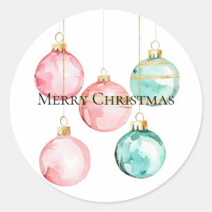Chic Witte Munt Roze Gouden Kerst Ornamenten Ronde Sticker