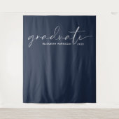 Chic witte script blauwe afstudeer achtergrond wandkleed (Voorkant)