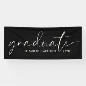 Chic Witte Script Zwarte Afstuderen Spandoek (Horizontaal)