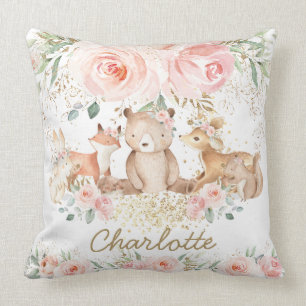 Chic Woodland Animals Blush Floral New Baby Girl Kussen