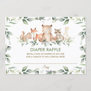 Chic Woodland Animals Green Diaper Carte Raffle