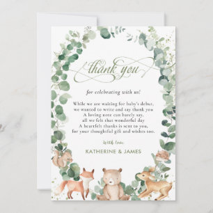 Chic Woodland Animals Greenery Baby shower   Bedankkaart