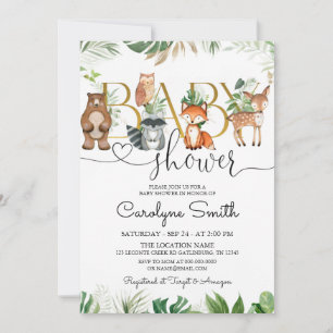 Chic Woodland Animals Greenery Baby shower Kaart