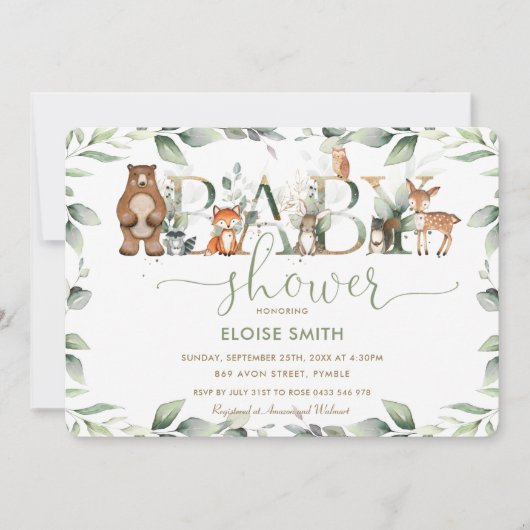 Chic Woodland Animals Greenery Baby shower Neutral Kaart (Voorkant)