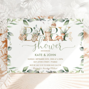 Chic Woodland Animals Greenery Baby shower Neutral Kaart