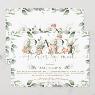 Chic Woodland Animals Greenery Baby shower per pos Kaart
