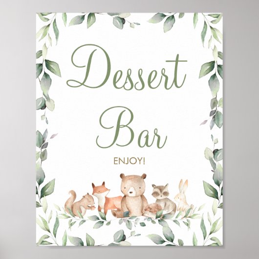 Chic Woodland Animals Greenery Dessert Bar Sign Poster (Voorkant)