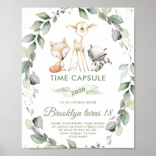 Chic Woodland Animals Greenery Time Capsule Poster
