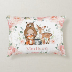 Chic Woodland Animals Pastel Blush Floral Gold Accent Kussen