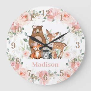 Chic Woodland Animals Pastel Blush Floral Gold Grote Klok