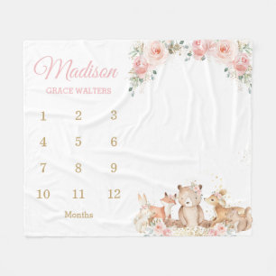 Chic Woodland Blush Pink Floral Maandelijkse mijlp Fleece Deken