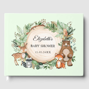 Chic Woodland Forest Dieren Groen Baby shower Gastenboek