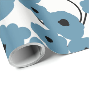 CHIC WRAPPING PAPER_ MOD BLUE & ZWARTE POPPIËNTEN CADEAUPAPIER