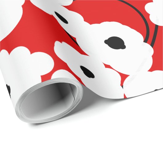 CHIC WRAPPING PAPER_ MOD WHITE & BLACK POPPIES CADEAUPAPIER (Rol Hoek)