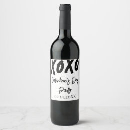 Chic XOXO Black and White Galentine's Day Party Wijn Etiket