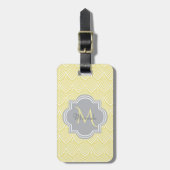 Chic Yellow Art Deco Scallops Grey Monogram Name Bagagelabel (Voorkant verticaal)
