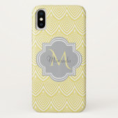 Chic Yellow Art Deco Scallops Grey Monogram Name Case-Mate iPhone Case (Achterkant)