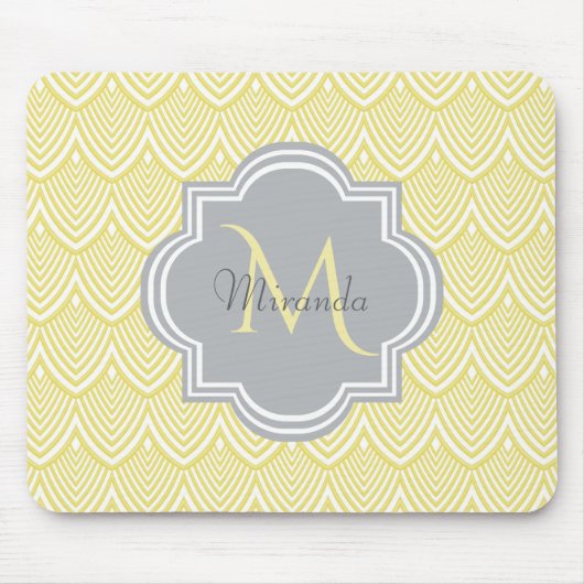 Chic Yellow Art Deco Scallops Grey Monogram Name Muismat (Voorkant)