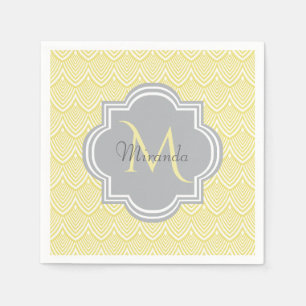 Chic Yellow Art Deco Scallops Grey Monogram Name Servetten