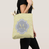 Chic Yellow Art Deco Scallops Grey Monogram Name Tote Bag (Dichtbij)
