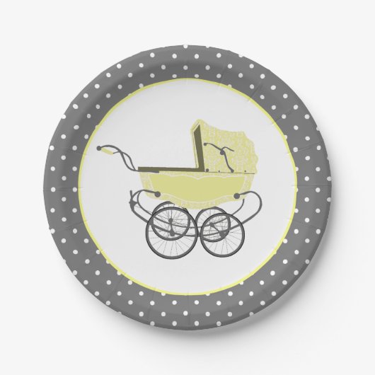Chic Yellow Baby Buggy-Baby shower Bord (Voorkant)