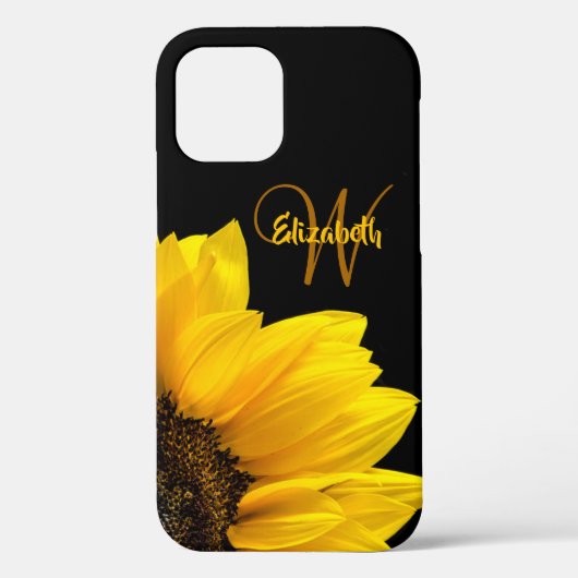 Chic Yellow Daisy Floral Monogram Naam zwart Case-Mate iPhone Case (Achterkant)
