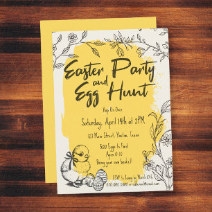 Chic Yellow Easter Party & Egg Hunt Kaart
