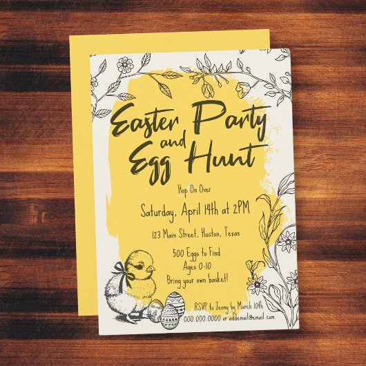 Chic Yellow Easter Party & Egg Hunt Kaart