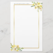 Chic Yellow Floral Gold Border Custom Briefpapier (Voorkant)