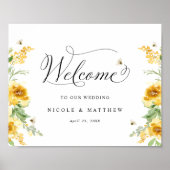 Chic Yellow Floral met bijen, bruiloft welkomstbor Poster (Voorkant)