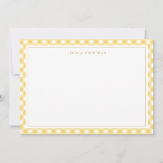 Chic Yellow Gingham Pattern Notitiekaartje (Voorkant)